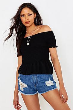Boohoo Tall Off The Shoulder Shirred Top