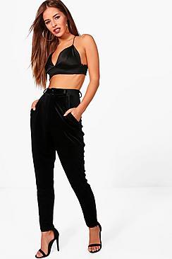 Boohoo Petite Hannah Velvet Cigarette Trouser