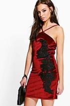 Boohoo Tessa Velvet Crochet Panel Bodycon Dress