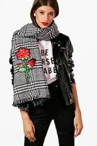 Boohoo Mia Rose Embroidery Check Scarf