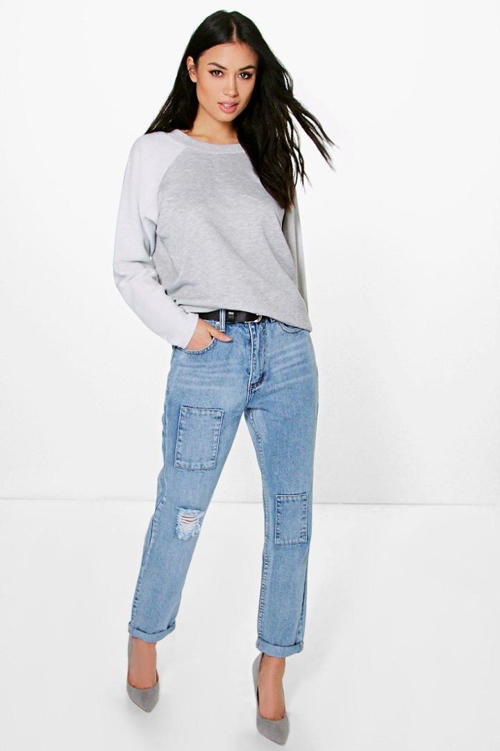Boohoo Kimmy Distressed Mom Jeans Blue