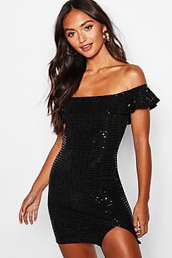 Boohoo Petite Sequin Sparkle Bandeau Bodycon Dress