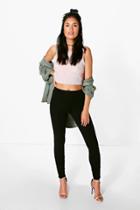 Boohoo Pia Rouched Ankle Viscose Leggings Black