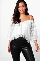 Boohoo Plus Sasha Lace Cold Shoulder Flare Sleeve Top