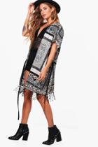 Boohoo Leanne Printed Tassel Short Sleeve Kimono Black