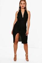 Boohoo Plus Crepe Plunge Tie Waist Midi Dress