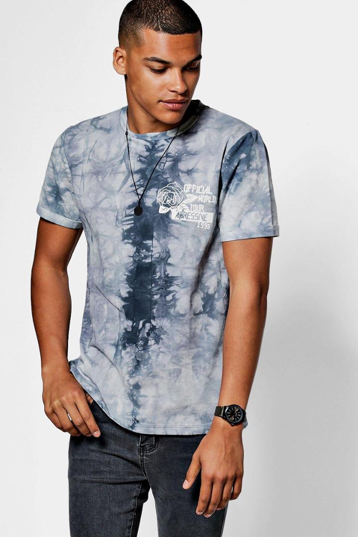Boohoo Tie Dye Print T-shirt Navy