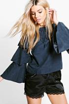 Boohoo Boutique Felicity Tiered Sleeve Tie Top Blue