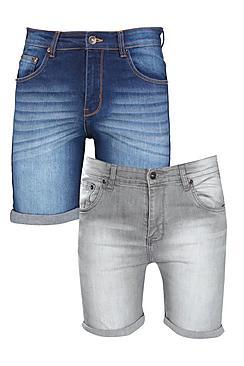 Boohoo 2 Pack Denim Shorts In Mixed Length
