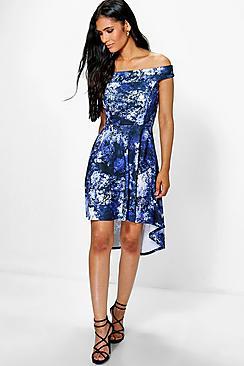 Boohoo Honest Floral Dip Hem Midi Skater Dress