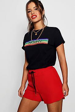 Boohoo Petite Shannon Woman Rainbow Slogan T-shirt