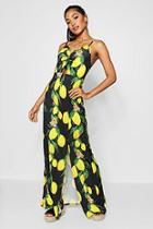 Boohoo Lemon Print Ruched Front Maxi Dress