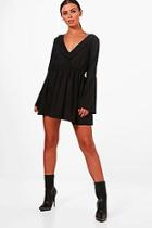 Boohoo Petite Daphne Flare Sleeve Ruffle Skater Dress
