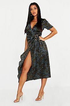 Boohoo Wrap Front Buckle Detail Midi Dress