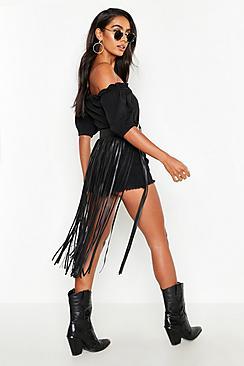 Boohoo Double Buckle Western Fringe Belt