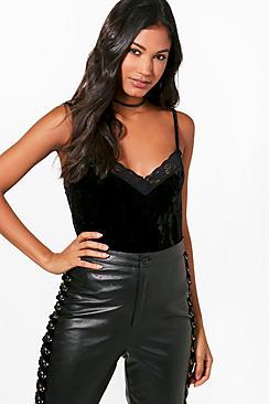 Boohoo Kirsty Velvet Lace Trim Cami
