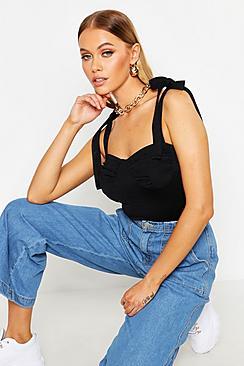 Boohoo Crepe Tie Strap Bust Detail Top