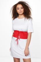 Boohoo Plus Cerys High Waist Belted T-shirt Dress White