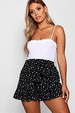 Boohoo Plus Star Print Frill Hem Skort