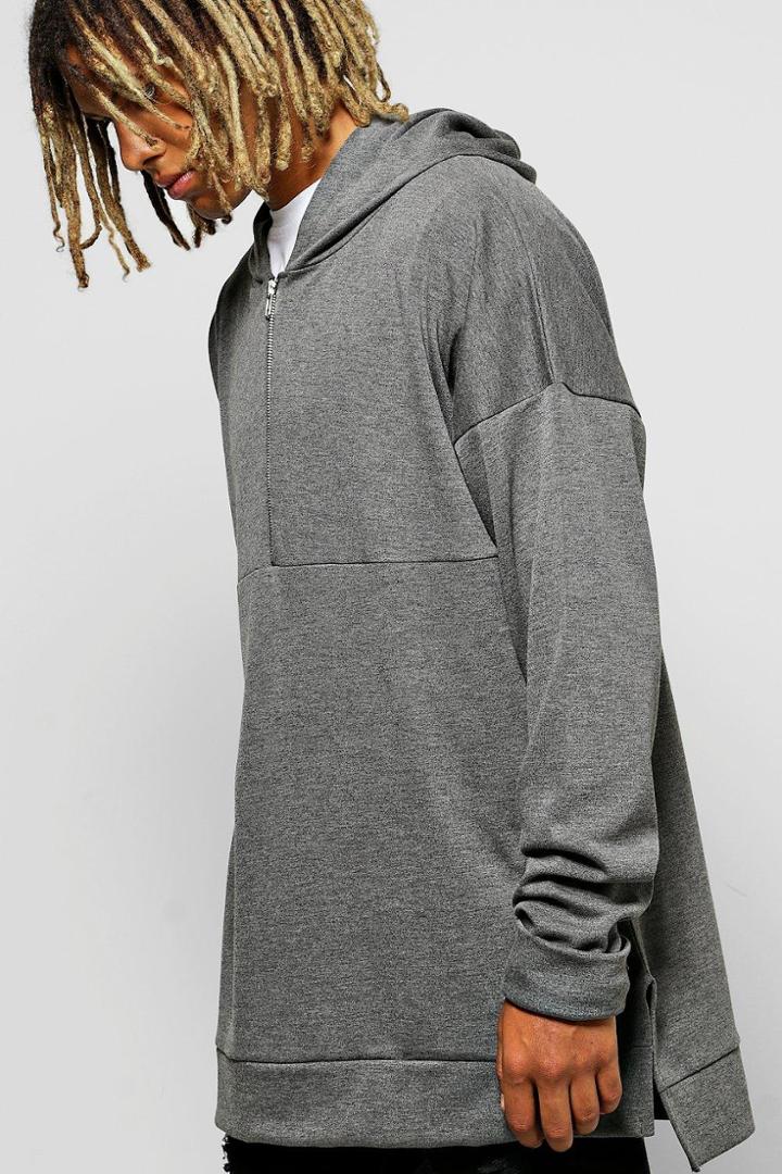Boohoo Oversized Boxy Hoodie With Zip Placket Slate