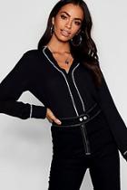 Boohoo Woven Piped Collar Detail Blouse