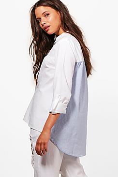 Boohoo Erin Stripe Dip Back Shirt