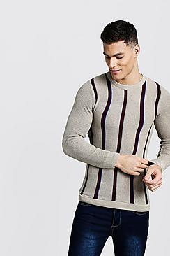 Boohoo Muscle Fit Stripe Knitted Jumper
