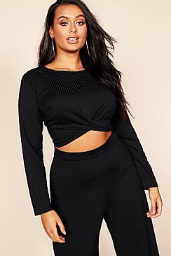 Boohoo Plus Twist Front Crop Top