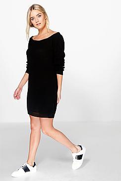 Boohoo Cara Slash Neck Fisherman Jumper Dress