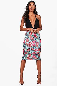 Boohoo Alice Bright Floral Midi Skirt