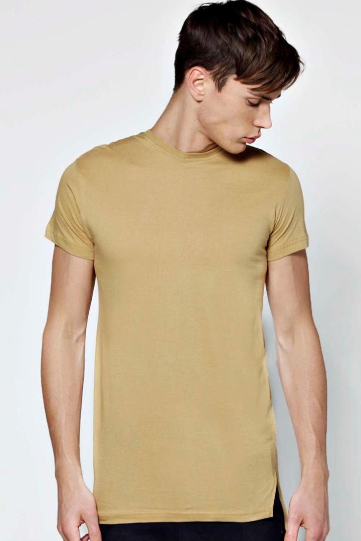 Boohoo Slim Fit Longline T Shirt With Stepped Hem Stone