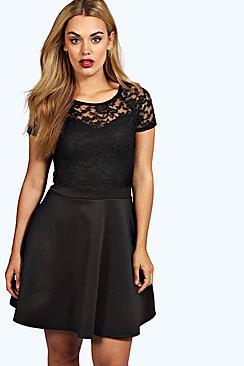 Boohoo Plus Eliza Lace Panelled Skater Dress