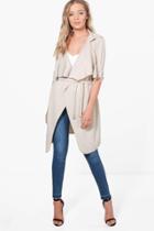 Boohoo Alex Button Detail Waterfall Duster Jacket Stone
