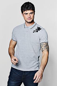 Boohoo Floral Embroidered Polo