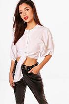 Boohoo Tessa Tie Front Puff Sleeve Shirt
