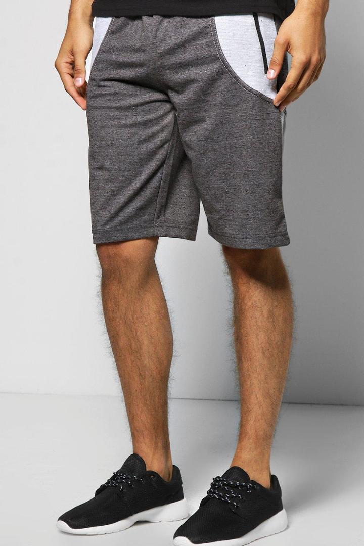 Boohoo Pique Colour Block Jersey Shorts Charcoal