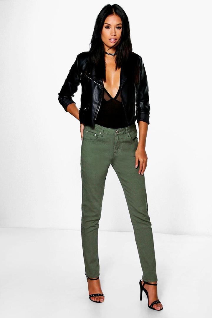 Boohoo Nadia 5 Pocket High Rise Skinny Jeans Khaki