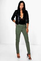 Boohoo Nadia 5 Pocket High Rise Skinny Jeans Khaki