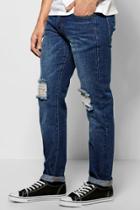 Boohoo Slim Fit Raw Rigid Jeans With Distressing Indigo