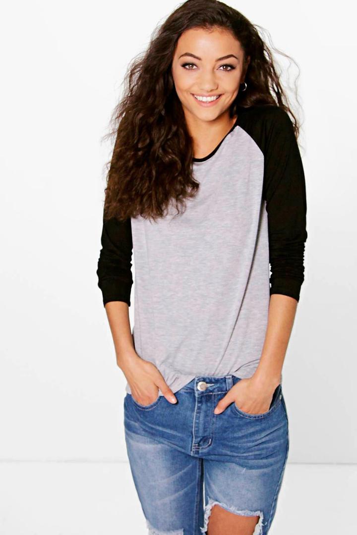 Boohoo Tall Darcie Baseball Contrast Raglan Tee Grey