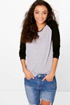 Boohoo Tall Darcie Baseball Contrast Raglan Tee Grey