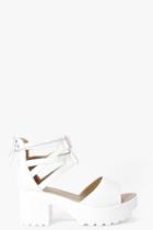 Boohoo Leah Lace Up Two Part Cleated Sandal White