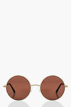 Boohoo Layla Round Twisted Metal Sunglasses