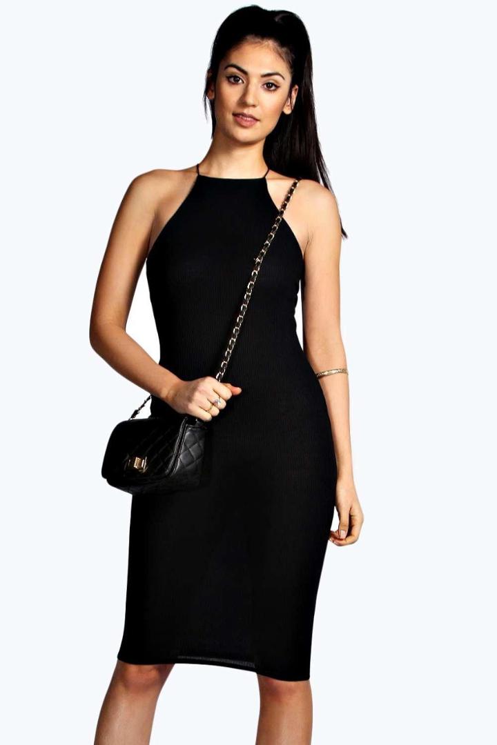 Boohoo Demi Strappy Cutaway Midi Bodycon Dress Black
