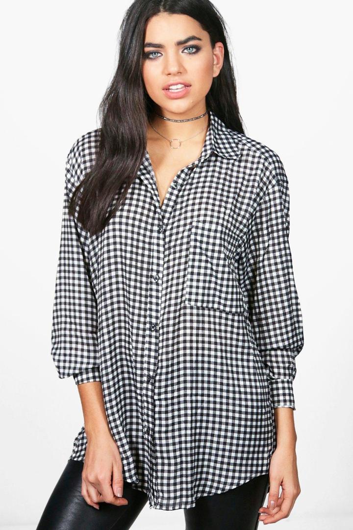 Boohoo Holly Gingham Oversized Shirt Multi