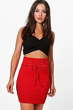 Boohoo Hayley Highwaist Lace Up Front Mini Skirt