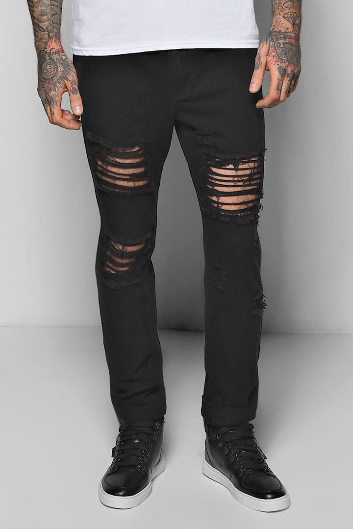 Boohoo Skinny Fit Rigid Destroyed Cropped Jeans Black
