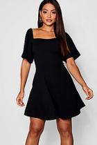 Boohoo Floral Volume Sleeve Square Neck Skater Dress