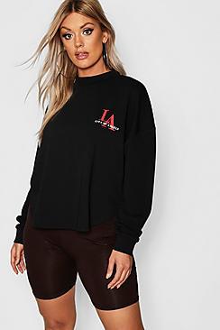 Boohoo Plus Curved Hem La Slogan Sweat