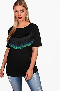 Boohoo Plus Emma Fringed T Shirt